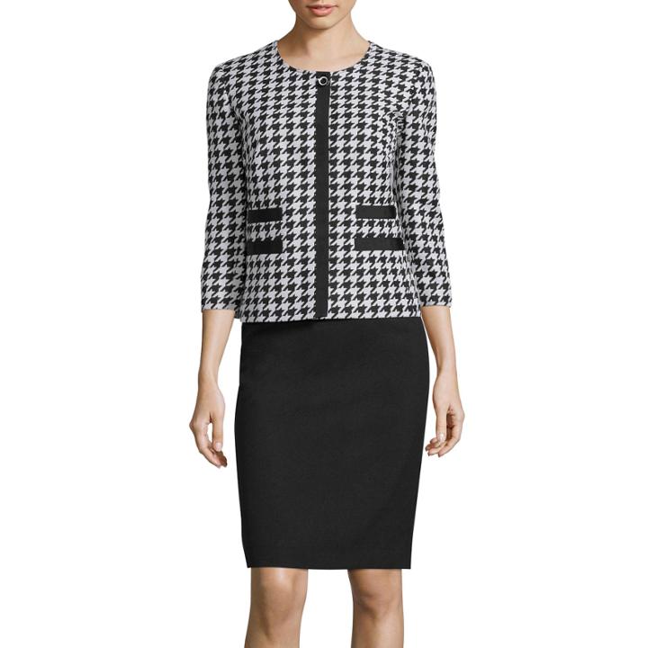 R & K Originals 3/4-sleeve Houndstooth Print Jacket & Skirt Suit Set