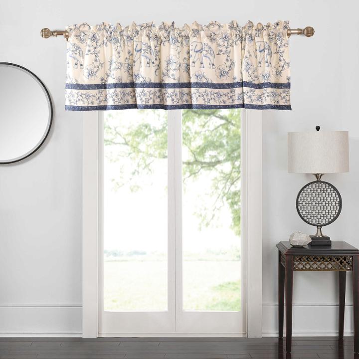Barefoot Bungalow Saffi Blue Elephant Rod-pocket Tailored Valance