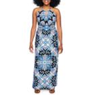 London Times Sleeveless Medallion Maxi Dress-petites