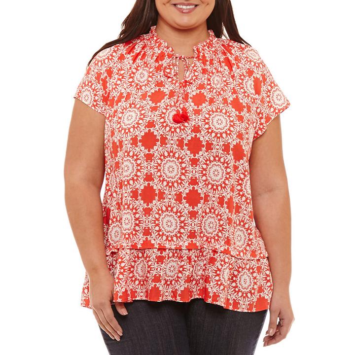St. John's Bay Short Sleeve Peplum Blouse With Tassels - Plus