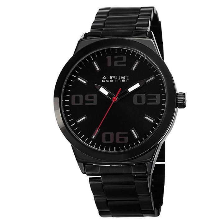 August Steiner Mens Black Strap Watch-as-8134bk
