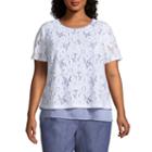 Alfred Dunner Blues Traveler Lace Overlay Pinstripe Tee- Plus