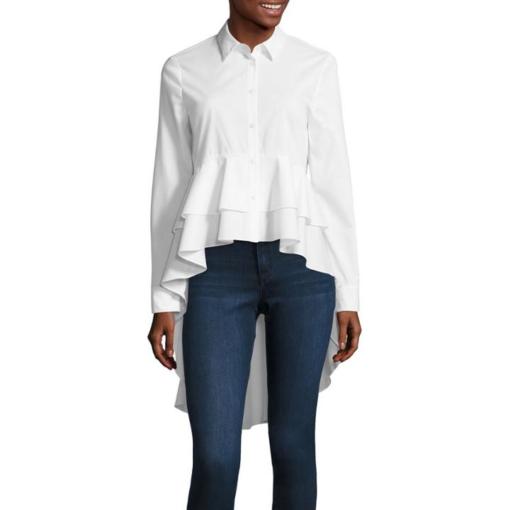 A.n.a Asymmetric Ruffle Hem Button Front Shirt