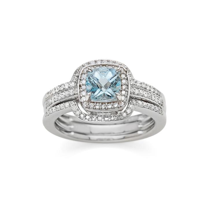 Genuine Aquamarine And 3/8 Ct. T.w. Diamond 10k White Gold Ring