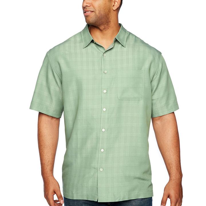 Van Heusen Poly Rayon Short Sleeve Checked Button-front Shirt-big And Tall