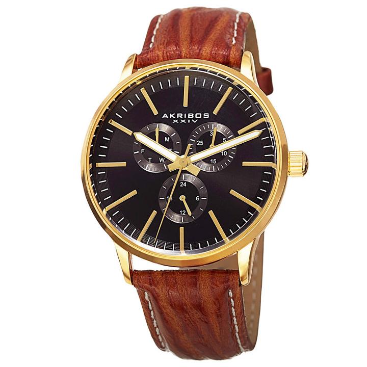 Akribos Xxiv Mens Brown Strap Watch-a-838yg