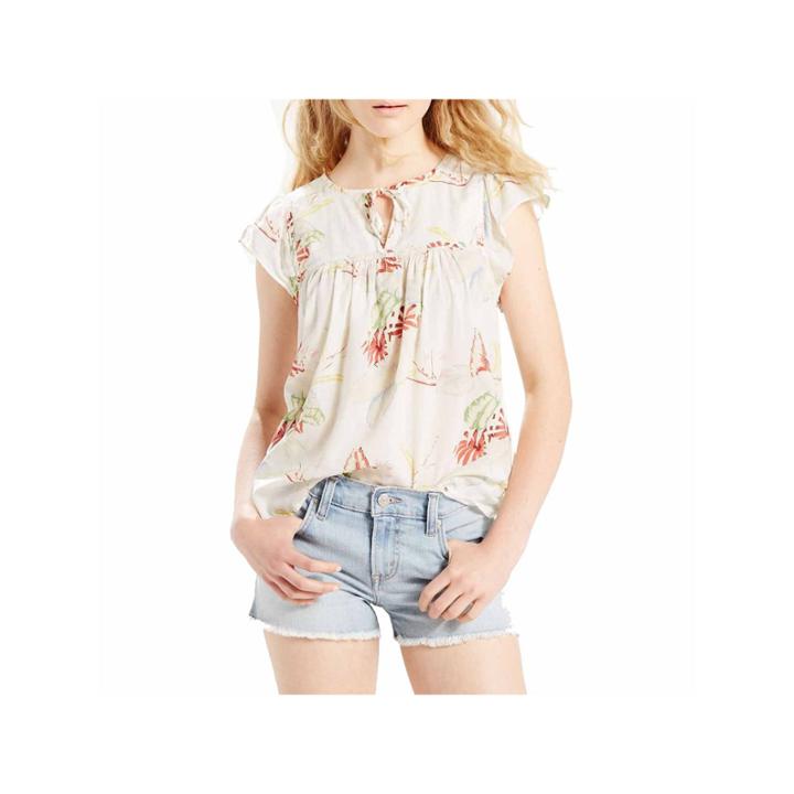 Levi's Short Sleeve Split Crew Neck Blouse