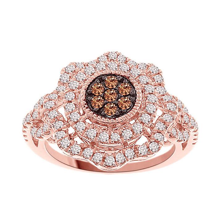 Womens 3/4 Ct. T.w. Champagne Diamond 10k Gold Cluster Ring