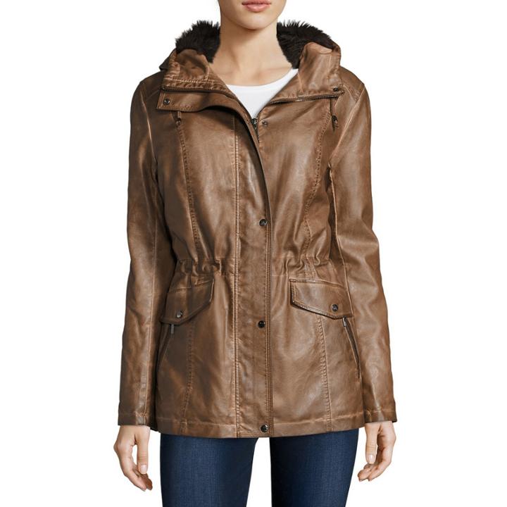 Mo-ka Long-sleeve Faux-leather Anorak Jacket
