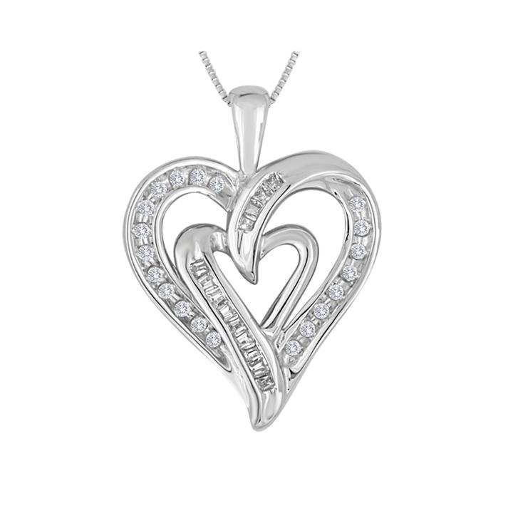 1/5 Ct. T.w. Diamond 10k White Gold Double Heart Pendant Necklace