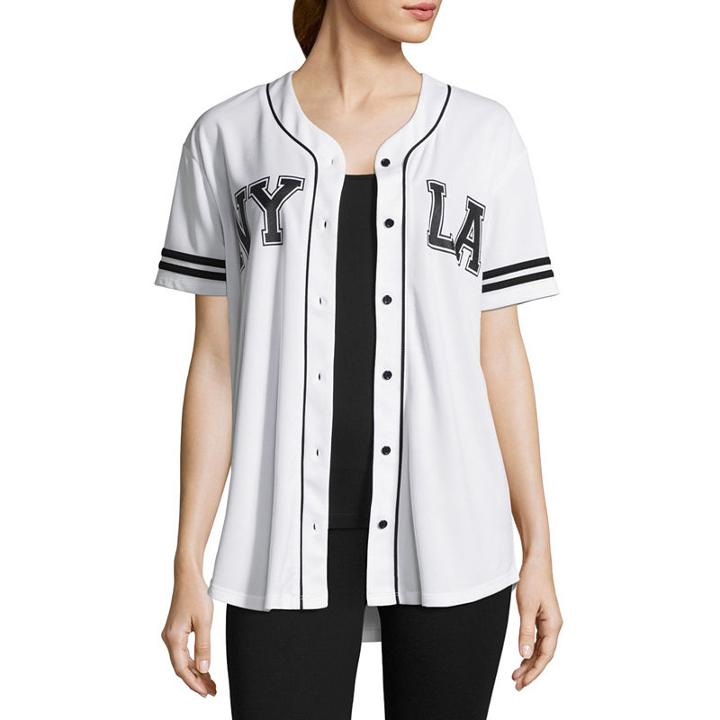 Flirtitude Ny La Short Sleeve Baseball Tee - Juniors