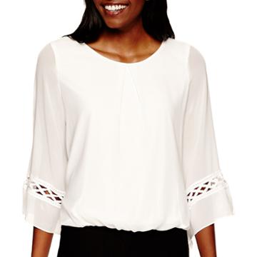 By & By Bell-sleeve Crochet-inset Bubble-hem Top