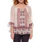 St. John's Bay 3/4 Sleeve Crew Neck Woven Bordered Blouse