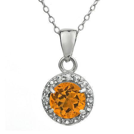Faceted Genuine Citrine & White Topaz Sterling Silver Pendant Necklace