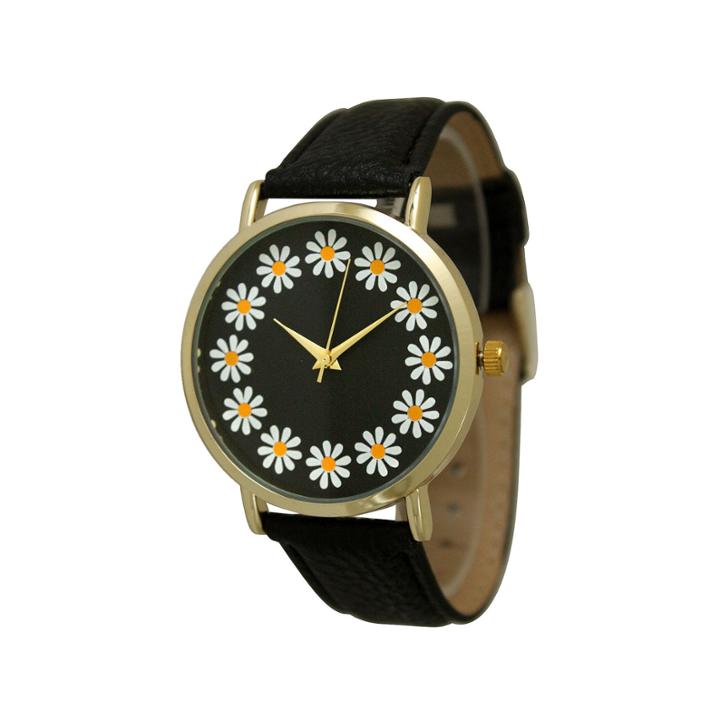 Olivia Pratt Womens Sunflower Dial Black Leather Watch 13670black