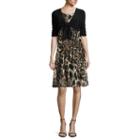 Perceptions Elbow-sleeve Tie-front Animal Lace Jacket Dress