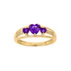 Genuine Amethyst And Diamond-accent 3-stone Heart Ring