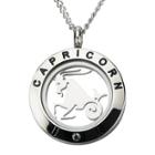 Capricorn Zodiac Cubic Zirconia Stainless Steel Locket Pendant Necklace