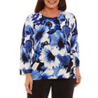 Alfred Dunner High Roller 3/4 Sleeve Crew Neck Floral Pullover Sweater-plus