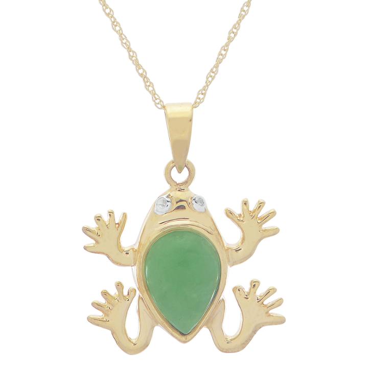 Genuine Jade & Diamond-accent 10k Yellow Gold Frog Pendant Necklace