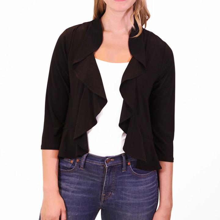 Nina Leonard Ruffle Front Bolero With Lace Back