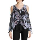 By & By Long Sleeve Chiffon Floral Blouse-juniors