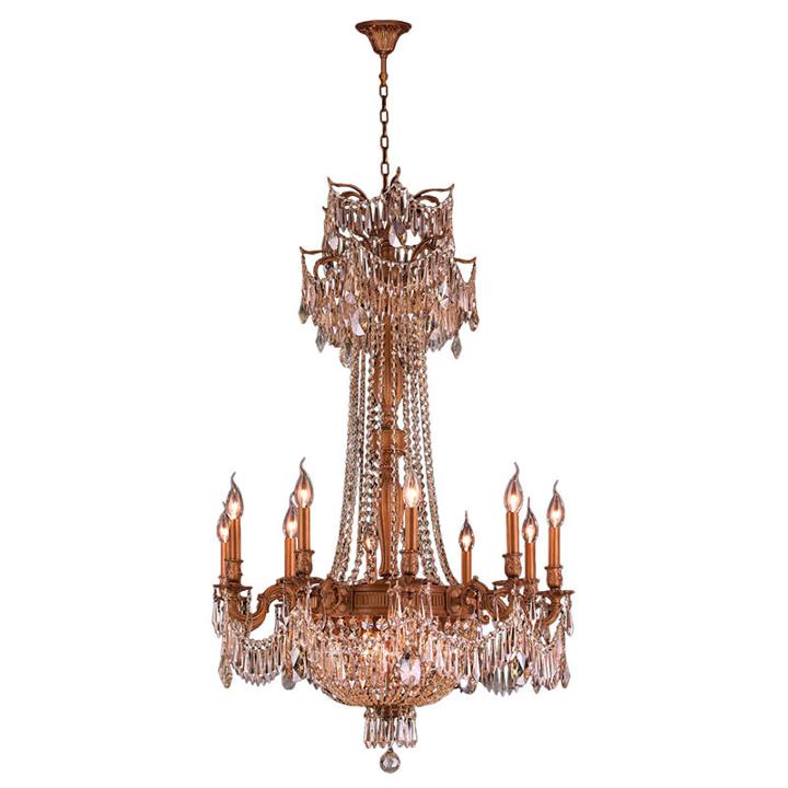 Winchester Collection 15 Light French Gold Finishand Golden Teak Crystal Chandelier