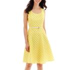 Black Label By Evan-picone Belted Polka Dot Fit-and-flare Dress
