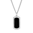 Mens Black Onyx Stainless Steel Dog Tag Pendant Necklace