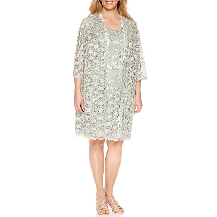 R & M Richards 3/4 Sleeve Lace Jacket Dress-plus