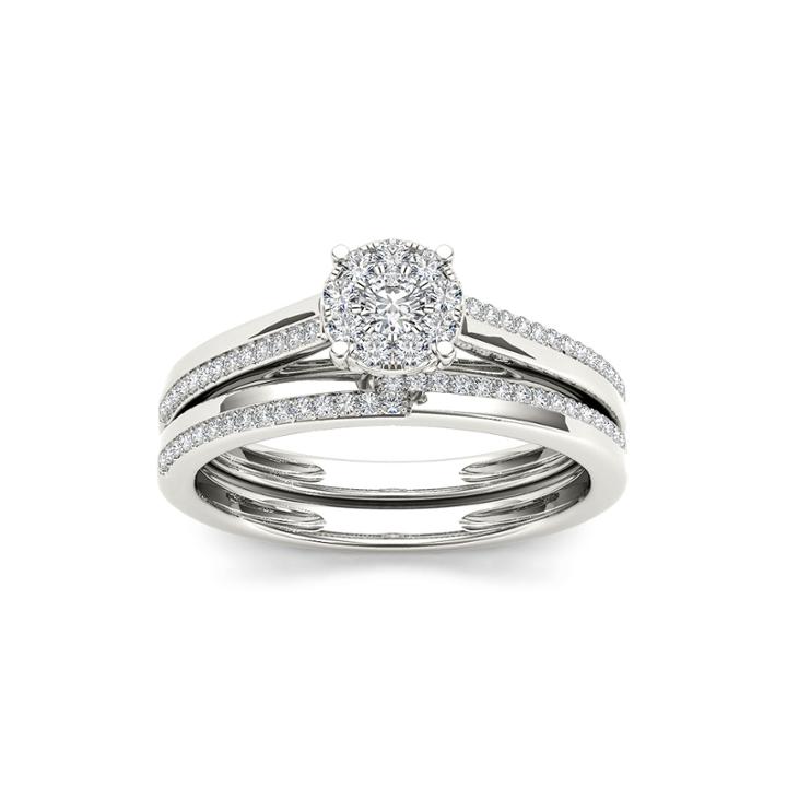 1/3 Ct. T.w. Diamond 10k White Gold Round Cluster Bridal Set