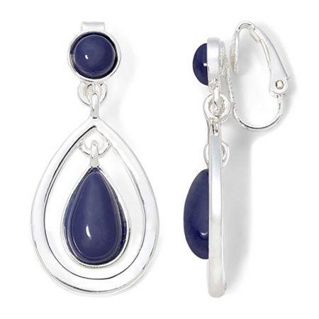 Liz Claiborne Silver-tone Blue Stone Drop Clip-on Earrings