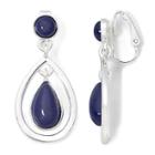 Liz Claiborne Silver-tone Blue Stone Drop Clip-on Earrings