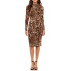 Bold Elements Leopard Print Mock Neck Bodycon Dress