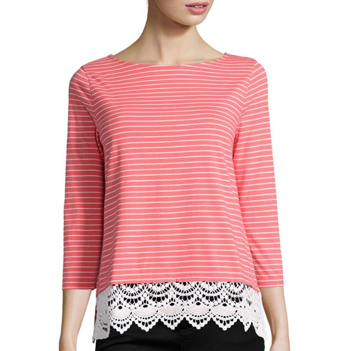 St. John's Bay 3/4-sleeve Lace-hem Top