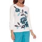 Alfred Dunner Scenic Route 3/4 Sleeve Crew Neck Embroidered Pullover Sweater