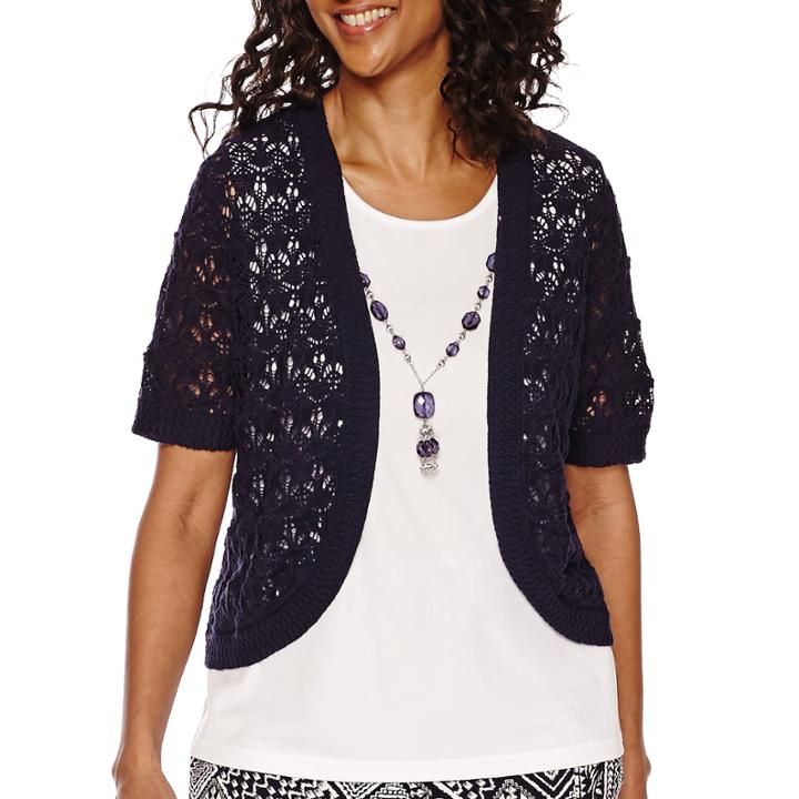 Alfred Dunner Short-sleeve Layered Top With Necklace
