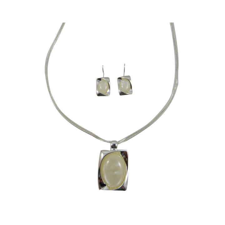 Mixit&trade; White Mother-of-pearl Silver-tone Earring And Necklace Set