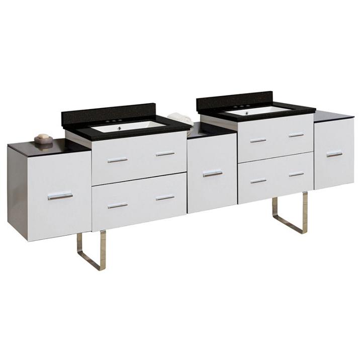 88.5-in. W Floor Mount White Vanity Set For 3h4-in. Drilling Black Galaxy Top White Um Sink