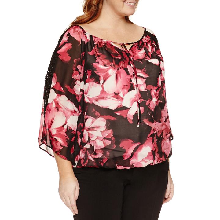 Alyx 3/4 Sleeve Tie Neck Woven Blouse-plus