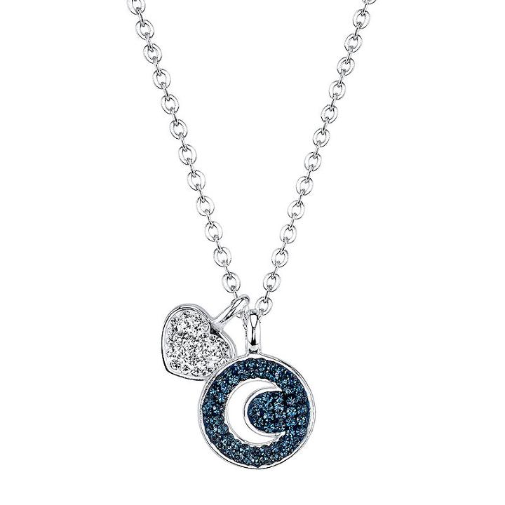 Crystal Sophistication&trade; Silver-plated Blue & Clear Crystal Moon & Heart Pendant