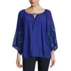 Alyx 3/4 Sleeve Round Neck Woven Embroidered Blouse