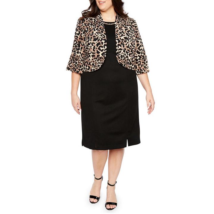 Maya Brooke 3/4 Sleeve Animal Print Jacket Dress - Plus