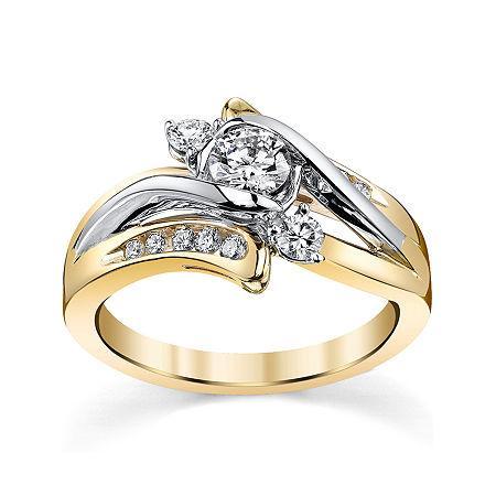 Sirena 5/8 Ct. T.w. Diamond 14k Two-tone Gold 3-stone Bypass Bridal Ring