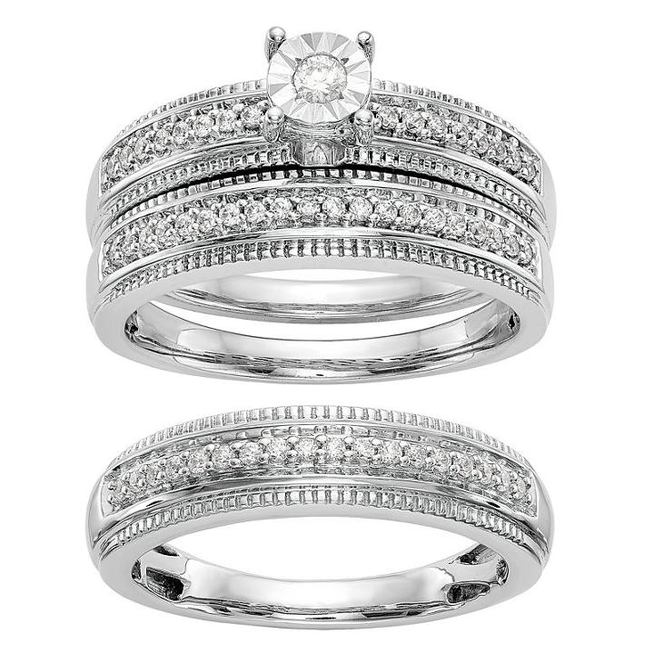 Womens 1/4 Ct. T.w. Genuine White Diamond 14k Gold Bridal Set