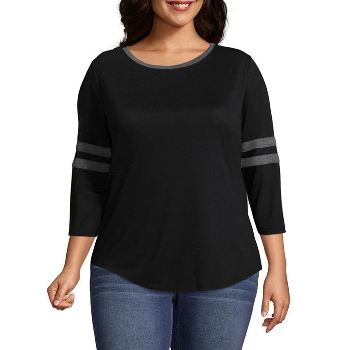 Arizona 3/4 Sleeve Scoop Neck T-shirt-womens Juniors Plus