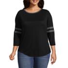 Arizona 3/4 Sleeve Scoop Neck T-shirt-womens Juniors Plus