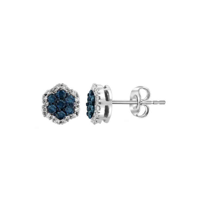 1/2 Ct. T.w. White & Color-enhanced Blue Diamond Cluster Sterling Silver Earrings