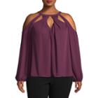 Bold Elements Long Sleeve Y Neck Woven Blouse-plus