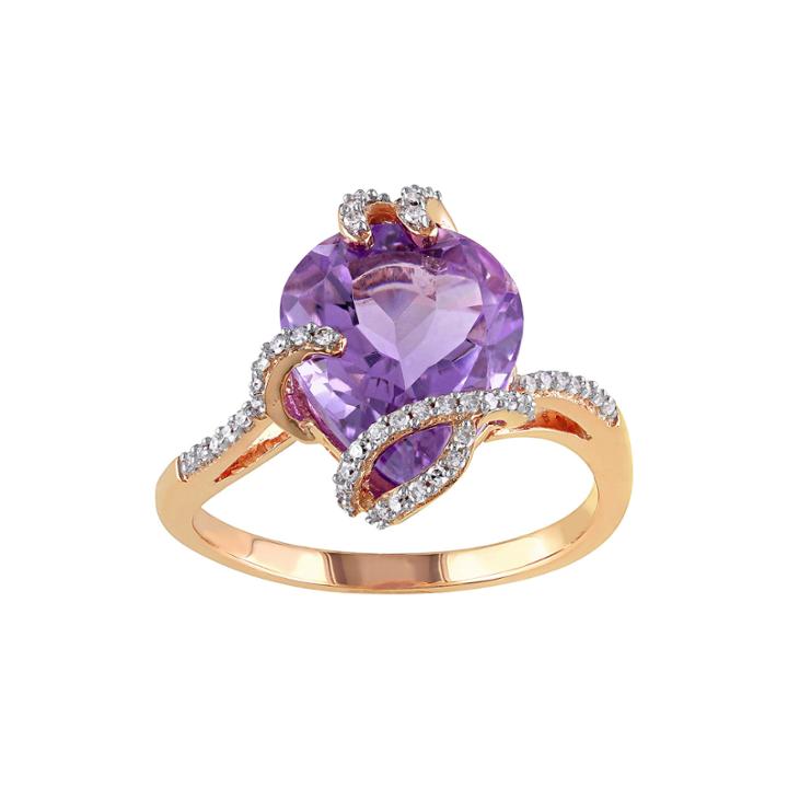 Genuine Amethyst And 1/7 Ct. T.w. Diamond 10k Rose Gold Ring